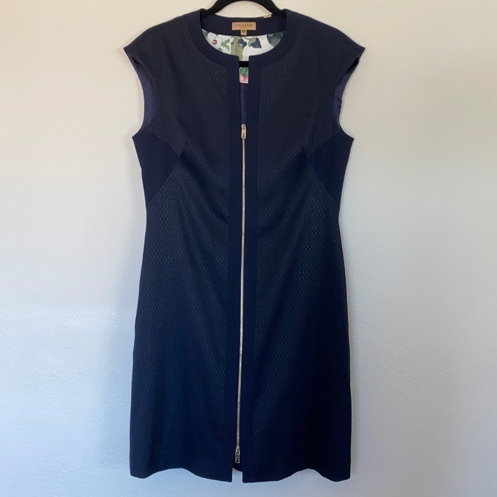 Ted Baker dress Medium womens navy Mirraad zip front midi - Picture 2 of 5